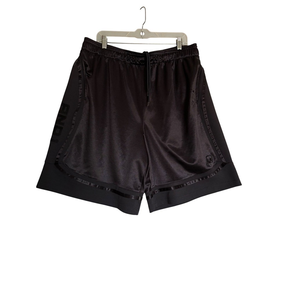 AND1 Mens 2XL Black Athletic Basketball Shorts Mesh‎ Side Drawstring Satin